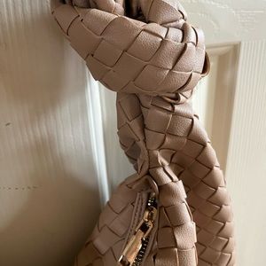 Tan colored braided shoulder bag